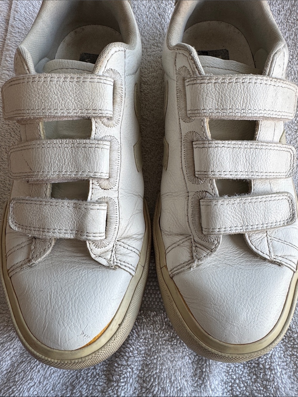 Veja Recife Logo Leather White Natural Velcro Strap Sneakers Size 8 - Picture 11 of 11